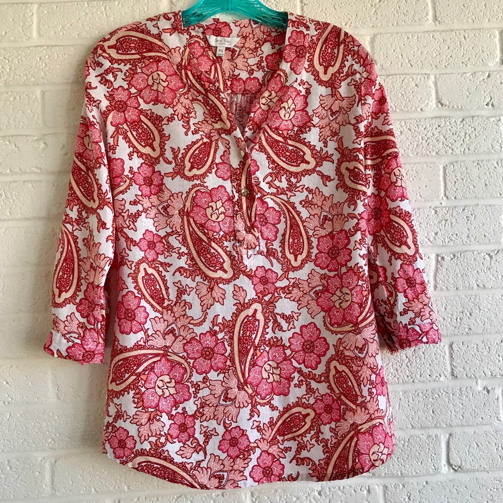 Coral Bay Pink Paisley Floral Small Tunic Blouse Boho